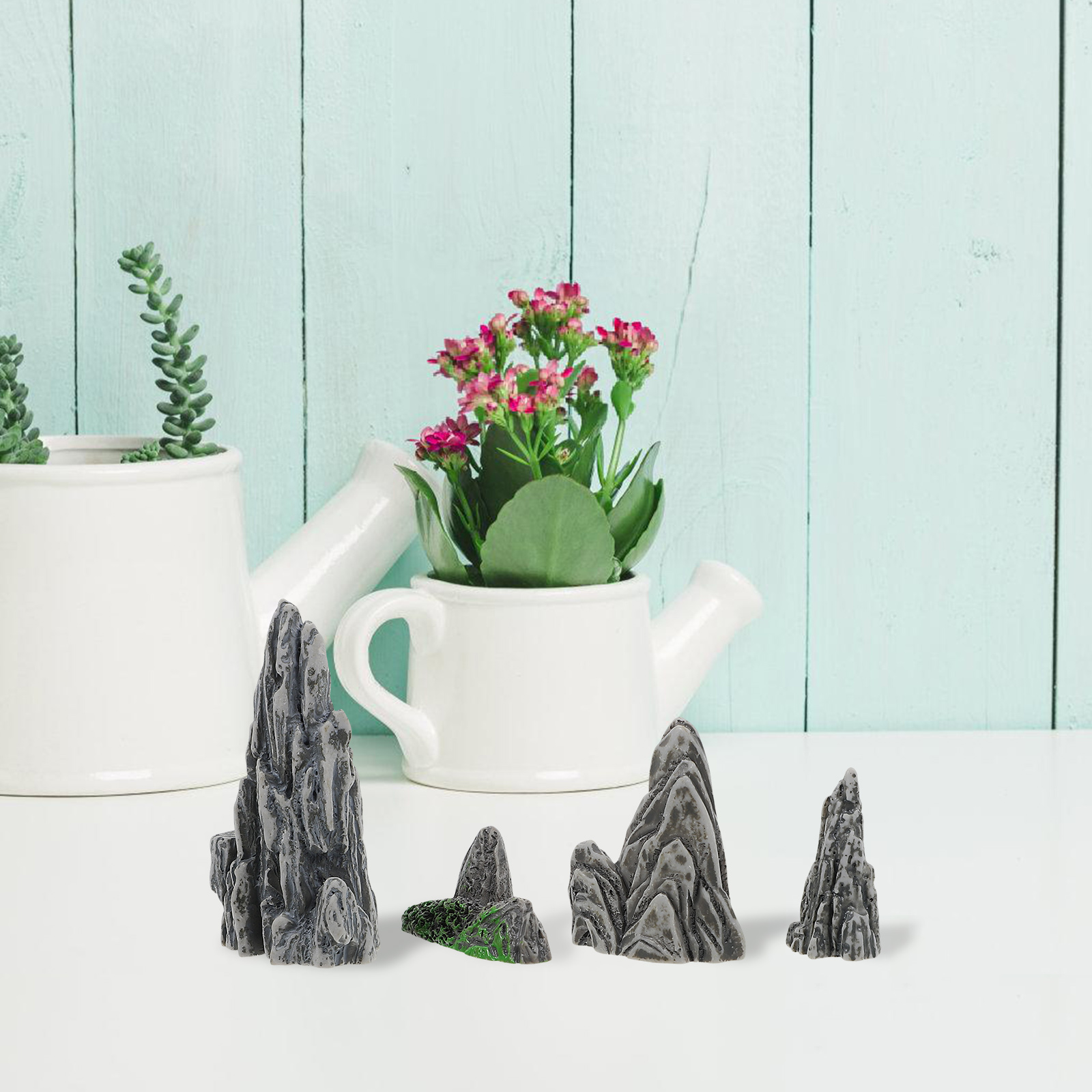 Bonsai Garden With Sand - Miniatur-Felsen-Bonsai-Deko, 4-teilig, realistische Kunstfelsen-Modelle für Landschaftsgestaltung,