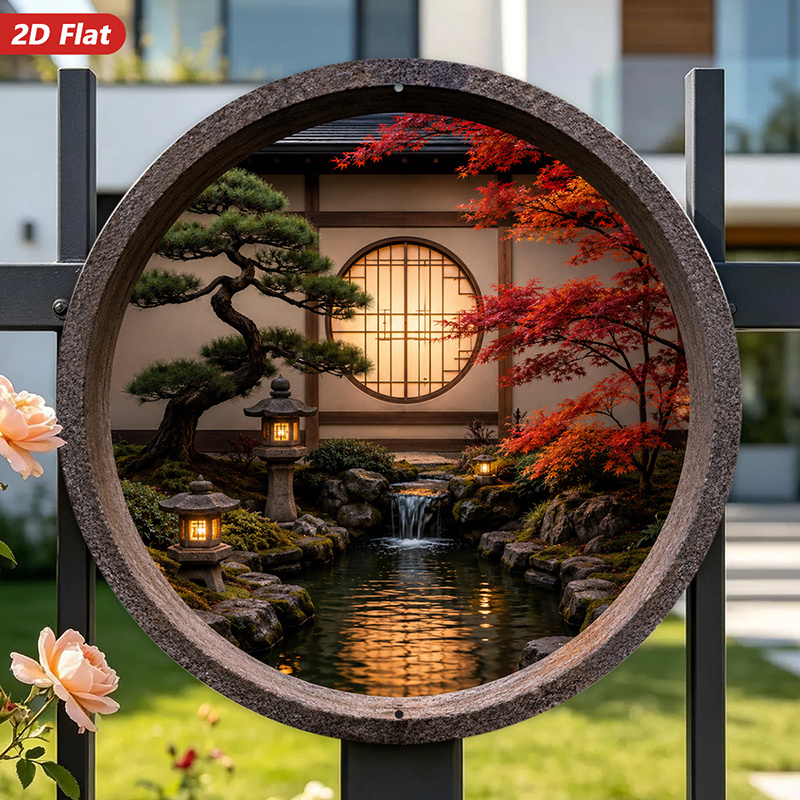 Bonsai Garden Ideas - 2D-Flach, 1 Stück rundes Metallschild Wandkunst,