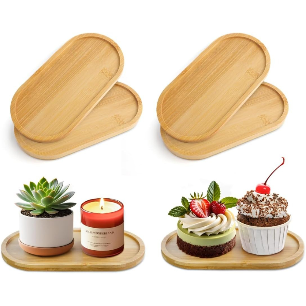 4er-Set ovale Bambus-Pflanzunt – Drip Tray Saucer Bewertung und Preis
